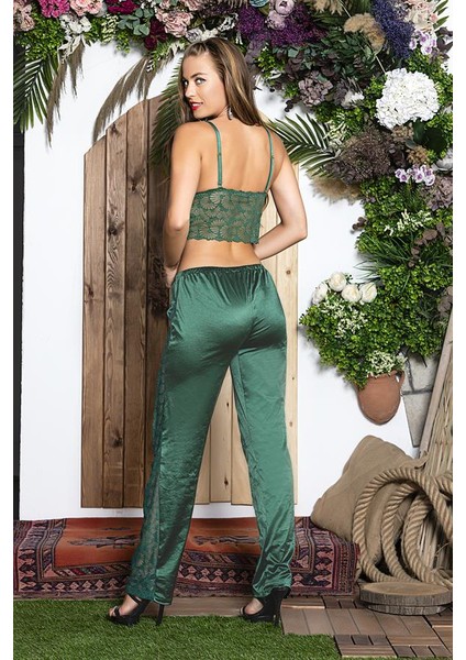 3 Parça Gecelik Seti ; Gömlek, Bralet Sütyen ve Pantolon Takım Zümrüt (BRF31726) fırsatları