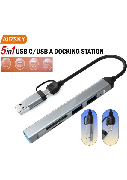 USB 3.0/usb 2.0/sd/tf Girişli 5 In 1 Tip-C Çevirici Adaptörü modelleri