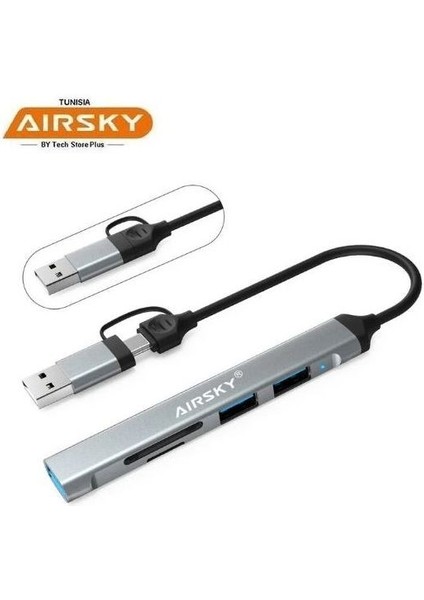 USB 3.0/usb 2.0/sd/tf Girişli 5 In 1 Tip-C Çevirici Adaptörü