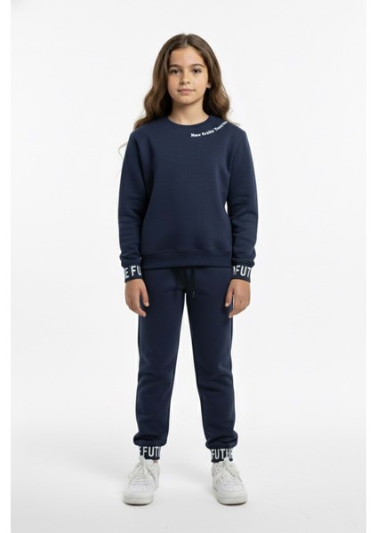 3iplik Içi Polarlı Baskılı Kız Çocuk Eşofman MNK416053