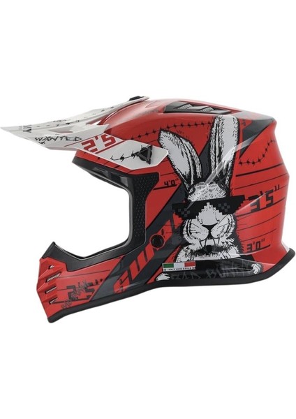 Bunny Full Face Tam Korumalı Kask (51-52CM) Kırmızı - Beyaz