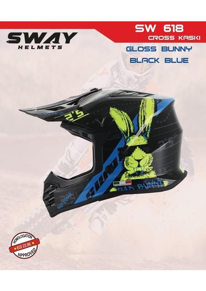 Bunny Full Face Tam Korumalı Kask (51-52CM) Siyah - Mavi fiyatları