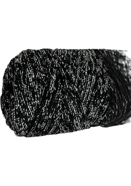 Makrome Ipi 3mm Polyester Siyah Gümüş Simli