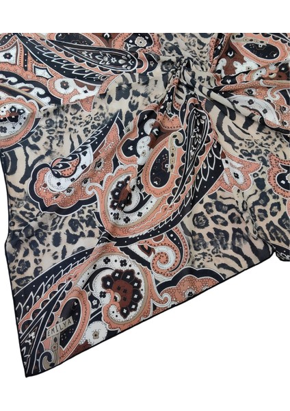 Emilya Fres Krep Leopar Desenli Eşarp 90X90 cm