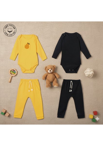 2 Li Premium Set %100PAMUK0-3 Ay/24-36 Ay (3 Yaş)Arası Nakışlı Zıbın Çıtçıtlı Body ve Pantolon Takımı Unisex Kız Erkek Bebek ve Çocuk