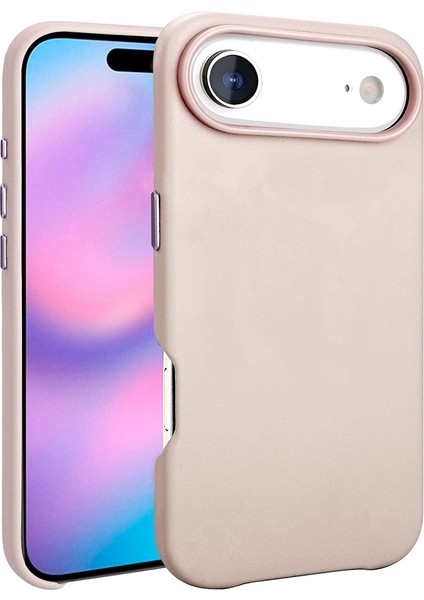 iPhone 17 Air Kılıf M-Safe Şarj Özellikli Pu Deri Görünümlü Zıvo Kupra Kapak - Pembe
