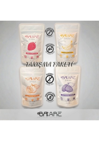 4lü Tanışma Paketi Meyve Cipsleri Freezed Dry Çilek Muz Portakal Karadut | Dondurularak Kurutulmuş Doğal Taze Katkısız ve Şeker Ilavesiz %100 Meyve