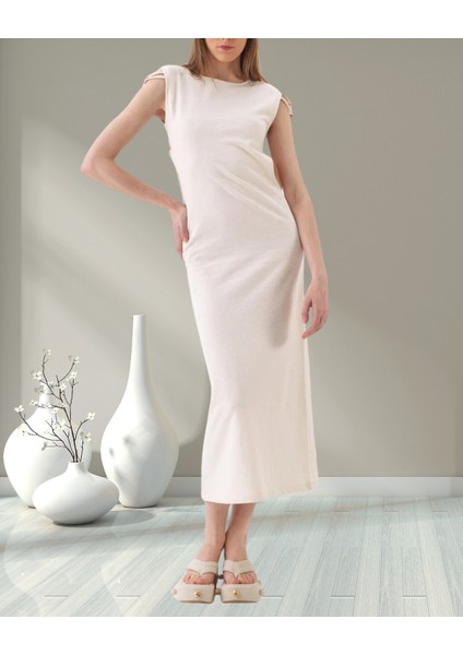 Minervaxint Kadın Naturel Kolsuz Omuzu Detaylı Yanlar Dekolteli Pamuklu Regular Fit Elbise fiyatları