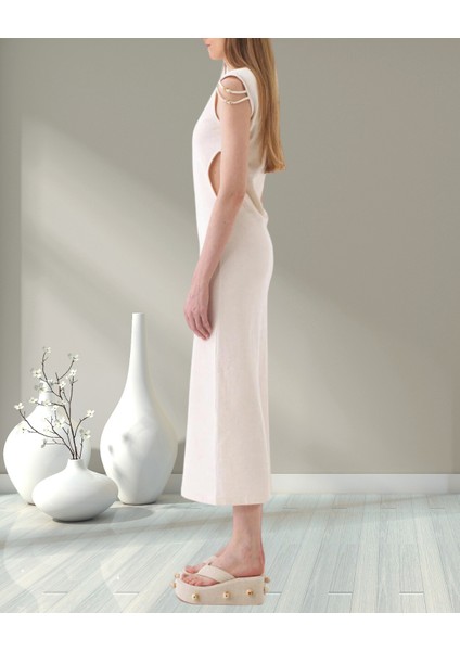 Minervaxint Kadın Naturel Kolsuz Omuzu Detaylı Yanlar Dekolteli Pamuklu Regular Fit Elbise modelleri