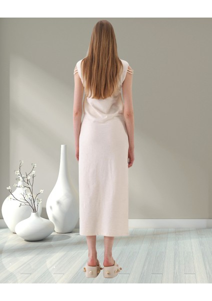 Minervaxint Kadın Naturel Kolsuz Omuzu Detaylı Yanlar Dekolteli Pamuklu Regular Fit Elbise fırsatları