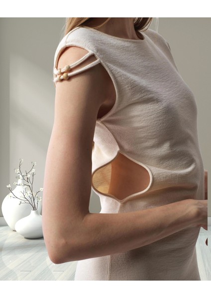 Minervaxint Kadın Naturel Kolsuz Omuzu Detaylı Yanlar Dekolteli Pamuklu Regular Fit Elbise indirimleri