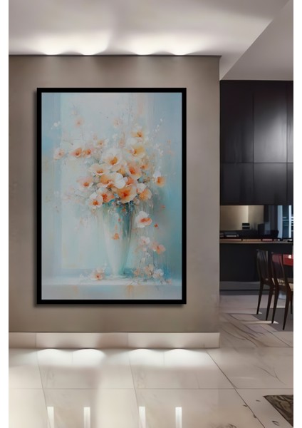 Çerçeve Görünümlü Pastel Çiçek Aranjmanı Dekoratif Ahşap Mdf Tablo Dikdörtgen Tablo