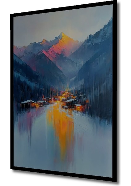 Çerçeve Görünümlü Dağ Eteğinde Günbatımı Dekoratif Ahşap Mdf Tablo Dikdörtgen Tablo fiyatları