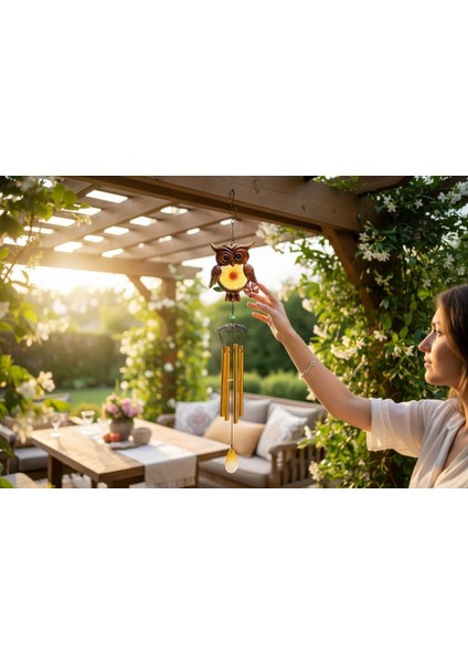 Feng Shui Baykuş Tasarımlı Cam Işlemeli Rüzgar Çanı Bahçe Balkon Dekorasyon Ürünü Yeni Ev Hediyesi fiyatları
