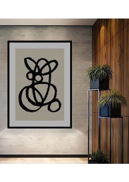 Çerçeve Görünümlü Siyah Beyaz Soyut Sanat Dekoratif Ahşap Mdf Tablo Dikdörtgen Tablo