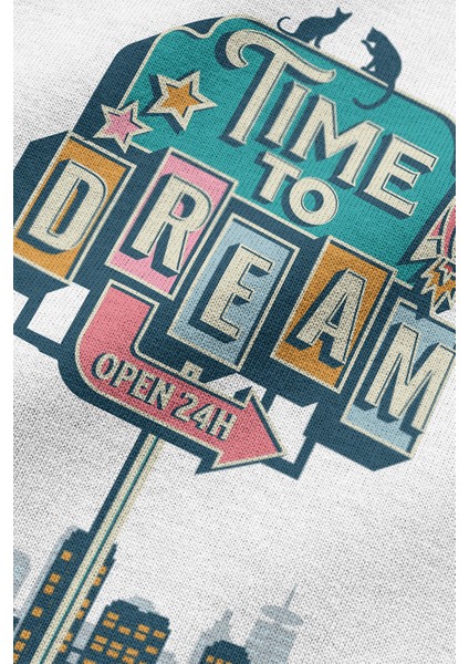 Beyaz Oversize Tshirt Time To Dream Sırt Baskılı Oversize Yazılı Unisex Tişört 1339 indirimleri