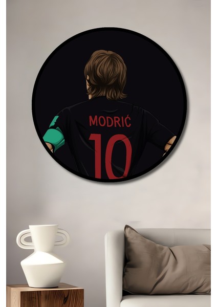 Çerçeve Görünümlü Dekoratif Ahşap Mdf Tablo Luka Modric Futbol Sanatı Yuvarlak Tablo
