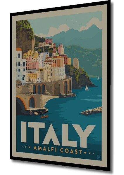 Çerçeve Görünümlü Amalfi Kıyıları Italya Ahşap Mdf Dekoratif Tablo Dikdörtgen Tablo fiyatları