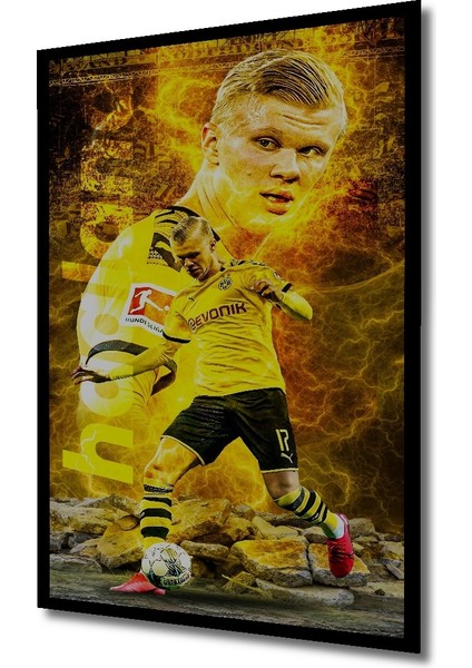 Çerçeve Görünümlü Futbolcu Erling Haaland Dekoratif Ahşap Mdf Tablo Dikdörtgen Tablo fiyatları