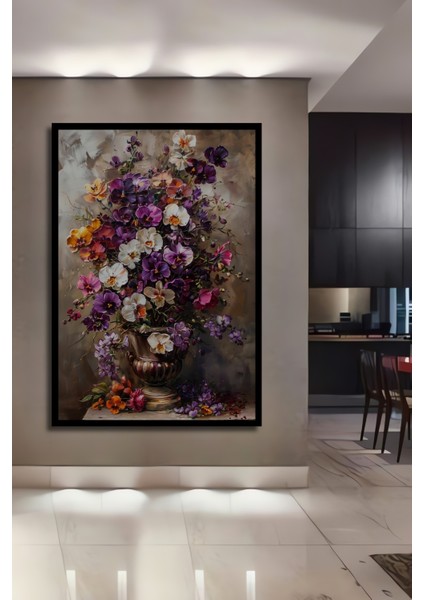 Çerçeve Görünümlü Renkli Orkide Aranjmanı Dekoratif Ahşap Mdf Tablo Dikdörtgen Tablo