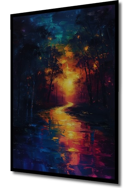 Çerçeve Görünümlü Büyülü Orman Gün Batımı Ahşap Mdf Dekoratif Tablo Dikdörtgen Tablo fiyatları