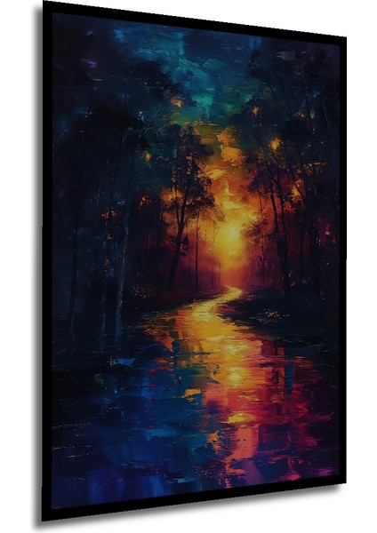Çerçeve Görünümlü Büyülü Orman Gün Batımı Ahşap Mdf Dekoratif Tablo Dikdörtgen Tablo modelleri