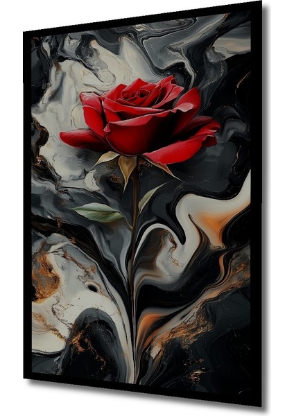 Çerçeve Görünümlü Kırmızı Gül Siyah Soyut Dekoratif Ahşap Mdf Tablo Dikdörtgen Tablo fiyatları