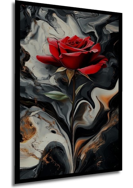 Çerçeve Görünümlü Kırmızı Gül Siyah Soyut Dekoratif Ahşap Mdf Tablo Dikdörtgen Tablo modelleri