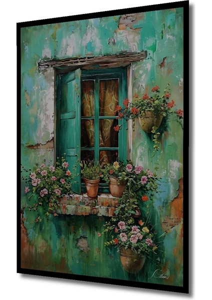 Çerçeve Görünümlü Renkli Çiçekli Pencere Ahşap Mdf Dekoratif Tablo Dikdörtgen Tablo fiyatları