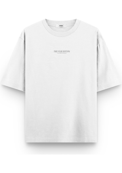 Beyaz Yarı Oversize Tshirt Balerin Find Your Rhythm Minimal Baskılı Oversize Tişört 1386 fiyatları