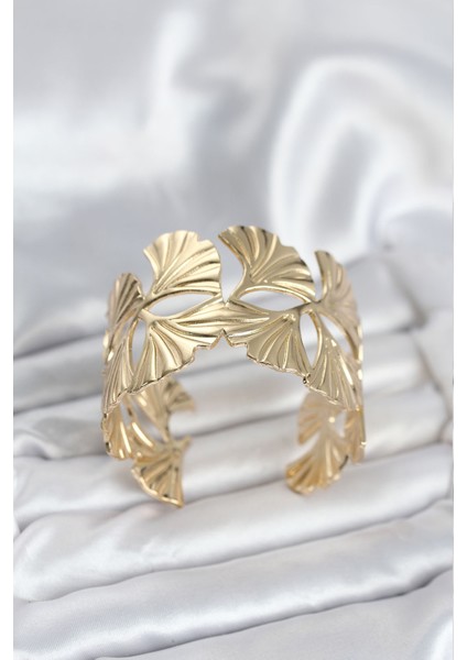 Pirinç Gold Renk Levha Yelpaze Model Kadın Bileklik - Lisinya