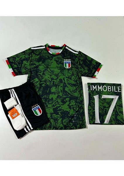 Italya 2023-24 Sezon Ciro Immobile Michelengelo Tasarımlı Özel Konsept Çocuk Forması 4'lü Set