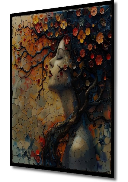 Çerçeve Görünümlü Rüya Gibi Çiçekli Kadın Ahşap Mdf Dekoratif Tablo Dikdörtgen Tablo fiyatları