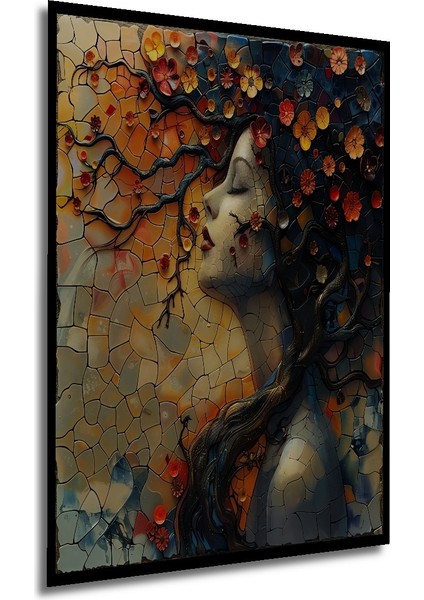 Çerçeve Görünümlü Rüya Gibi Çiçekli Kadın Ahşap Mdf Dekoratif Tablo Dikdörtgen Tablo modelleri