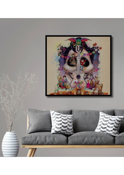 Çerçeve Görünümlü Coco Film Temalı Renkli Ahşap Mdf Dekoratif Tablo Dikdörtgen Tablo