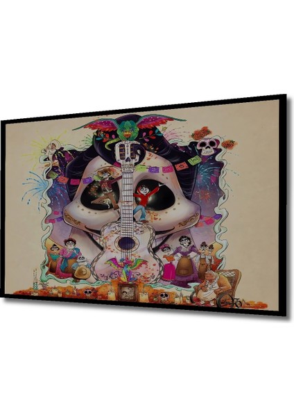 Çerçeve Görünümlü Coco Film Temalı Renkli Ahşap Mdf Dekoratif Tablo Dikdörtgen Tablo fiyatları