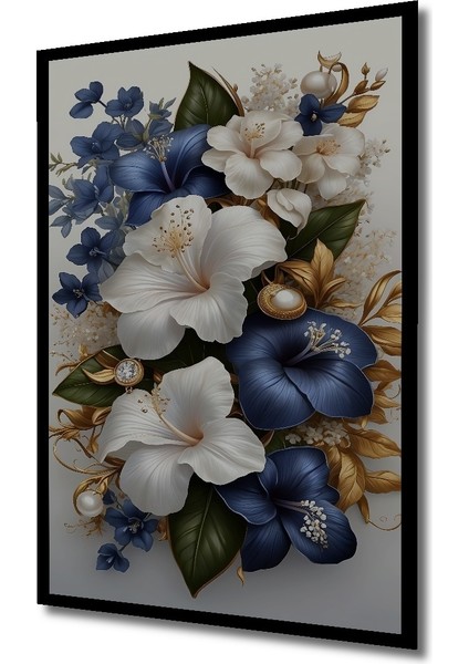 Çerçeve Görünümlü Mavi Beyaz Çiçek Buketi Ahşap Mdf Dekoratif Tablo Dikdörtgen Tablo fiyatları