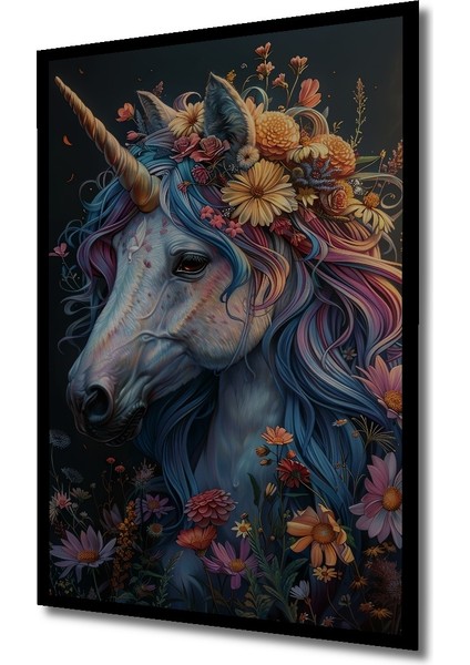 Çerçeve Görünümlü Büyülü Çiçekli Unicorn Dekoratif Ahşap Mdf Tablo Dikdörtgen Tablo fiyatları