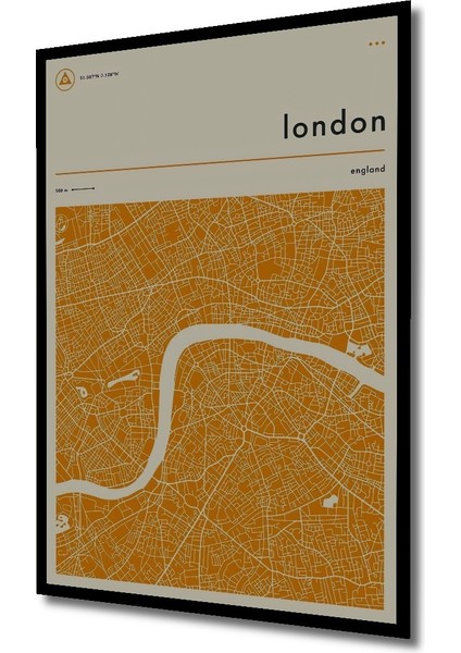 Çerçeve Görünümlü Londra Harita Tasarımı Dekoratif Ahşap Mdf Tablo Dikdörtgen Tablo fiyatları