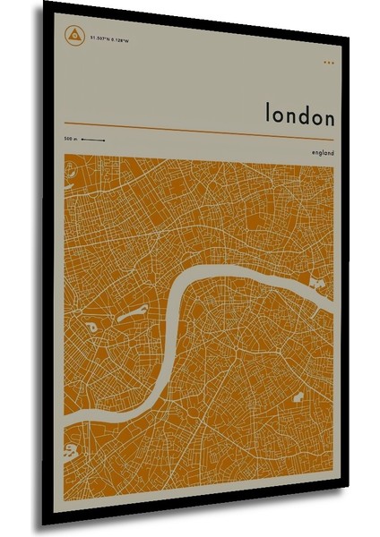 Çerçeve Görünümlü Londra Harita Tasarımı Dekoratif Ahşap Mdf Tablo Dikdörtgen Tablo modelleri
