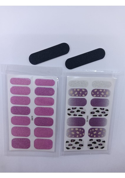 Kendinden Yapışkanlı Nail Sticker 2 Paket Tırnak Stickeri Takma Yapışkanlı Oje Mor Leopar