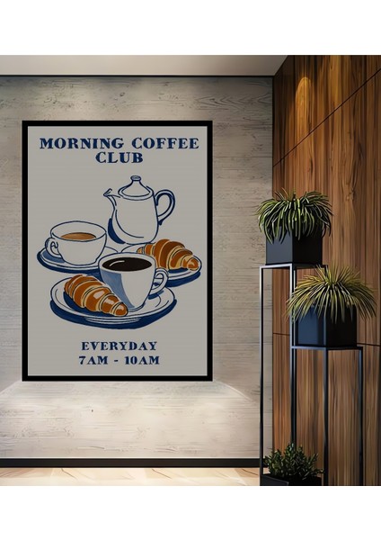 Çerçeve Görünümlü Kahve ve Kruvasan Keyfi Ahşap Mdf Dekoratif Tablo Dikdörtgen Tablo