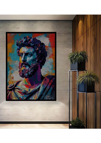 Çerçeve Görünümlü Antik Roma Büstü Renkli Dekoratif Ahşap Mdf Tablo Dikdörtgen Tablo