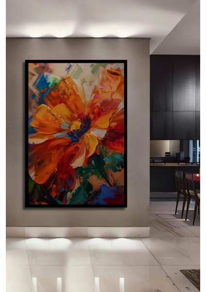 Çerçeve Görünümlü Renkli Çiçek Soyut Sanat Ahşap Mdf Dekoratif Tablo Dikdörtgen Tablo