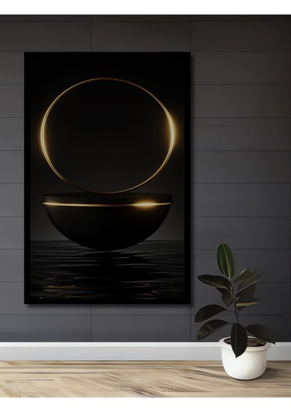 Çerçeve Görünümlü Altın Çember Minimalist Dekoratif Ahşap Mdf Tablo Dikdörtgen Tablo