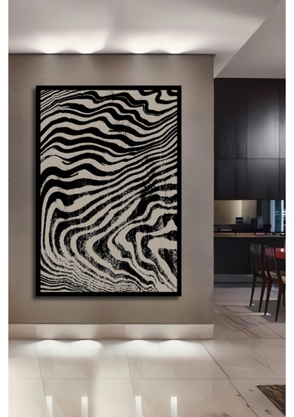 Çerçeve Görünümlü Dalgalı Çizgiler Soyut Ahşap Mdf Dekoratif Tablo Dikdörtgen Tablo