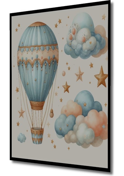 Çerçeve Görünümlü Uçan Balon ve Yıldızlar Dekoratif Ahşap Mdf Tablo Dikdörtgen Tablo fiyatları