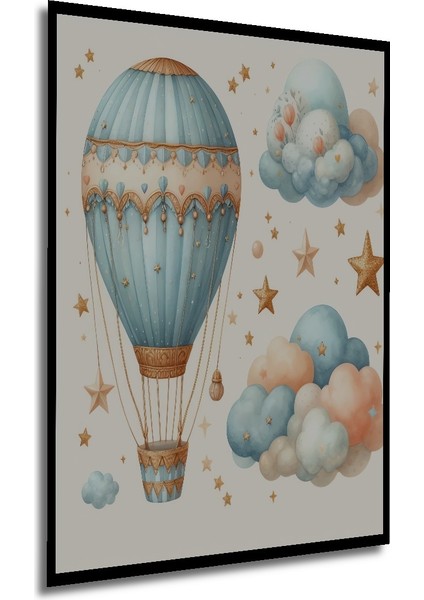 Çerçeve Görünümlü Uçan Balon ve Yıldızlar Dekoratif Ahşap Mdf Tablo Dikdörtgen Tablo modelleri