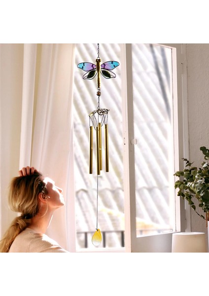 Feng Shui Yusufçuk Tasarımlı Cam Işlemeli Rüzgar Çanı Bahçe Balkon Dekorasyon Ürünü Yeni Ev Hediyesi modelleri