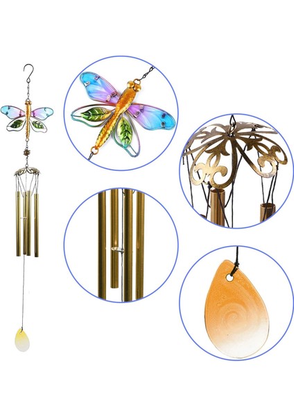 Feng Shui Yusufçuk Tasarımlı Cam Işlemeli Rüzgar Çanı Bahçe Balkon Dekorasyon Ürünü Yeni Ev Hediyesi fırsatları